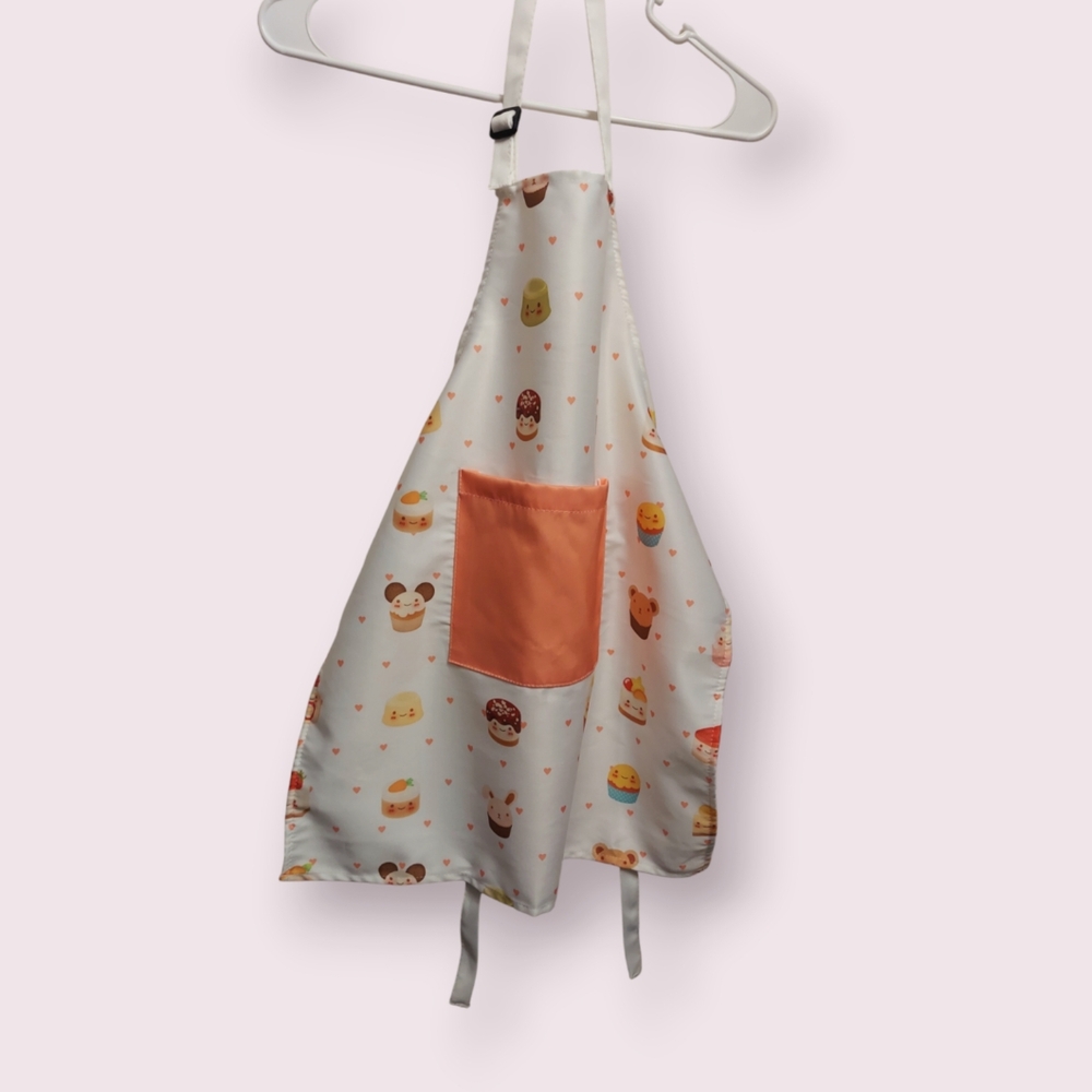 Kids Apron Very Cute Cupcake Pattern Adjustable String Pink Yellow Girly